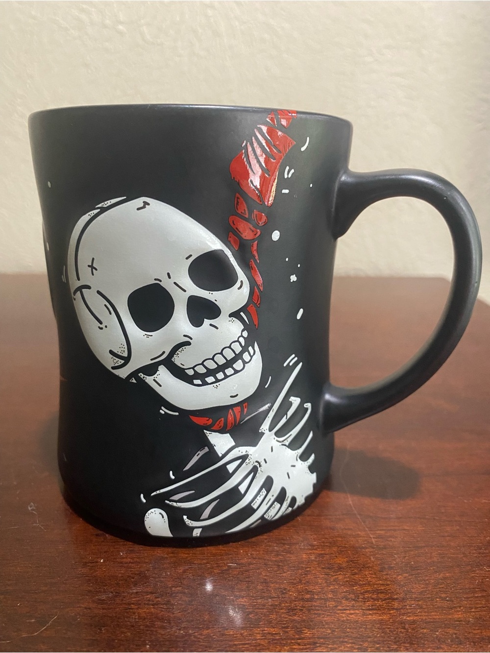 Halloween Themed Black Ceramic Mug with Skeleton Graphics